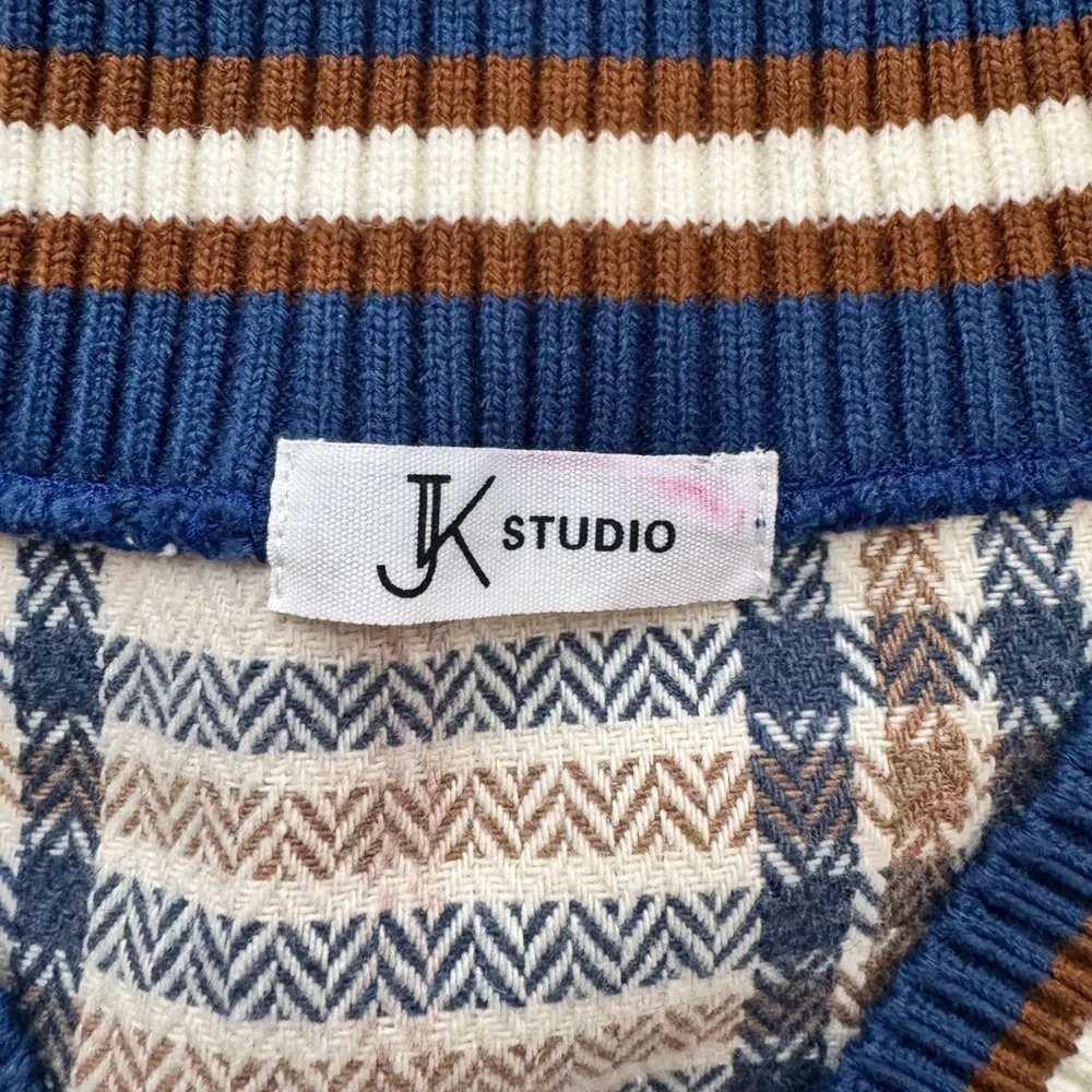 JK Studio Plaid‎ Varsity V-Neck Oversized Sweater